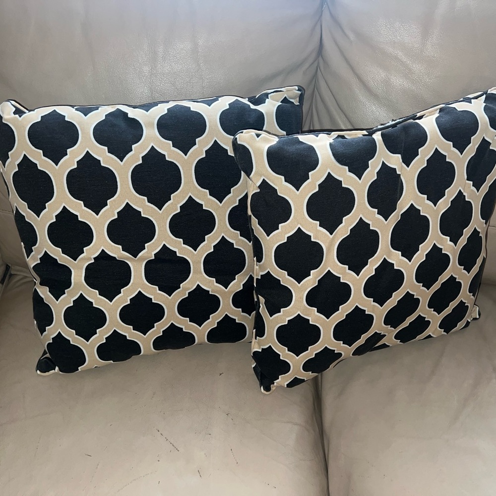 Decorative Black and Cream Geometric Throw Pillow Pair -